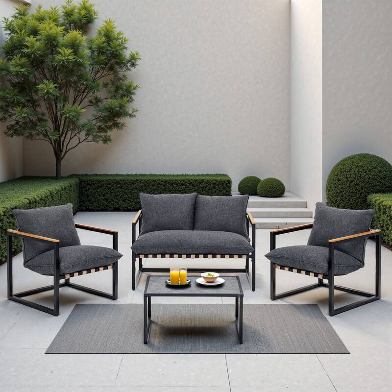 4 Piece Outdoor Coffee Table Sofa Seating Group with Cushions