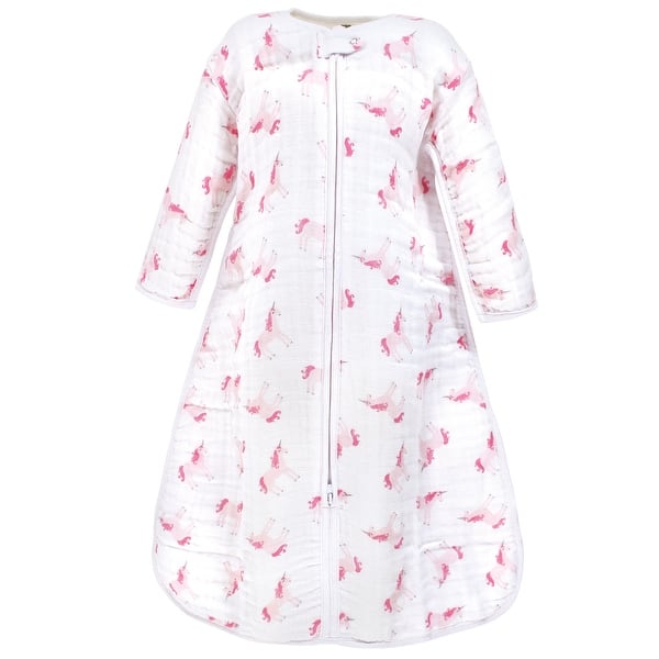 slide 1 of 1, Hudson Baby Infant Girl Long Sleeve Muslin Sleeping Bag, Wearable Blanket, Sleep Sack, Pink Unicorn 12-18 Months - Pink Unicorn
