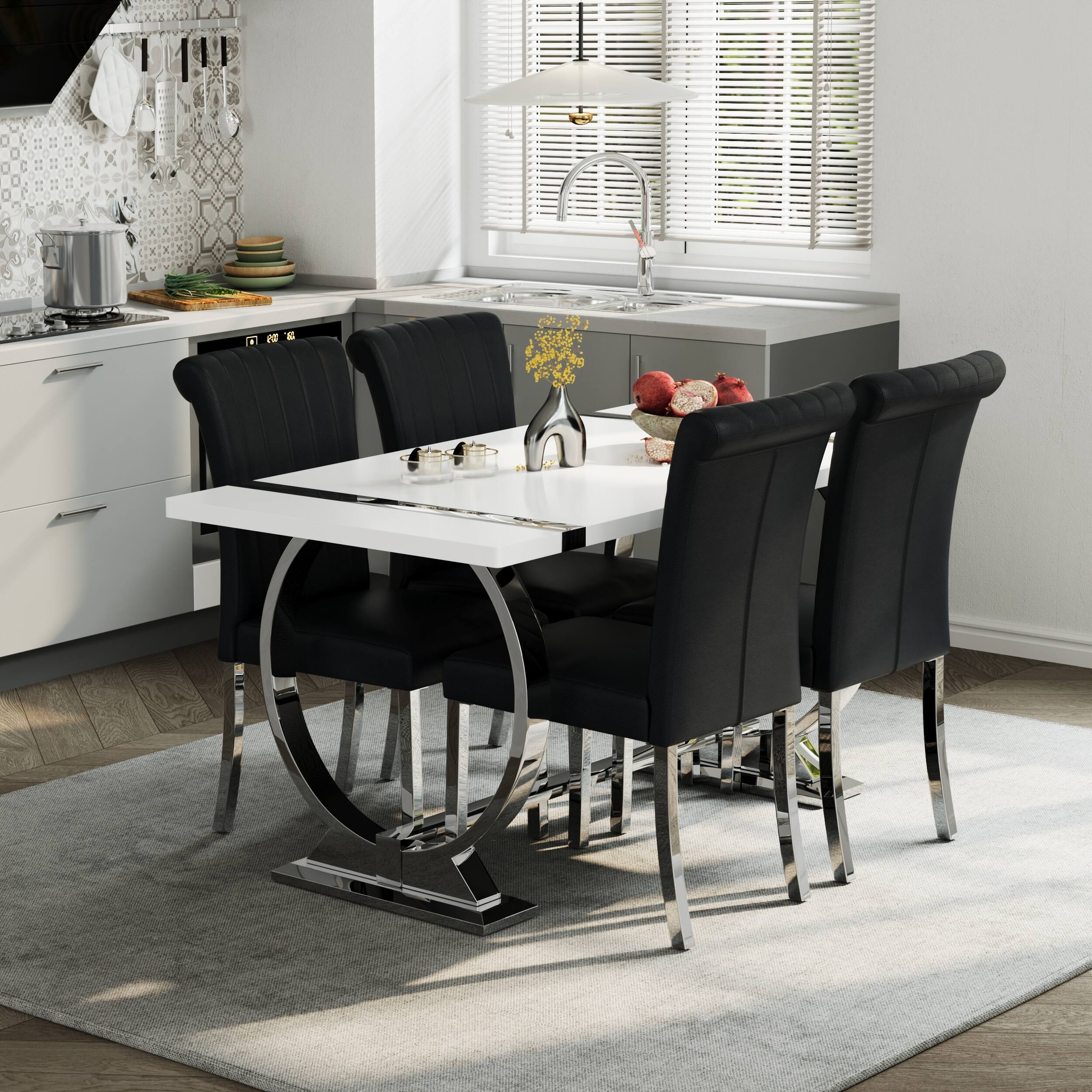 Option White Table Black Chairs