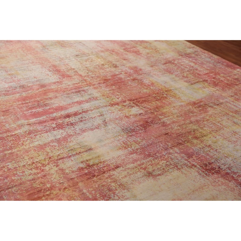 Contemporary Abstract Indian Area Rug Hand-Knotted Orange Wool Carpet - 9'0"x 11'8"