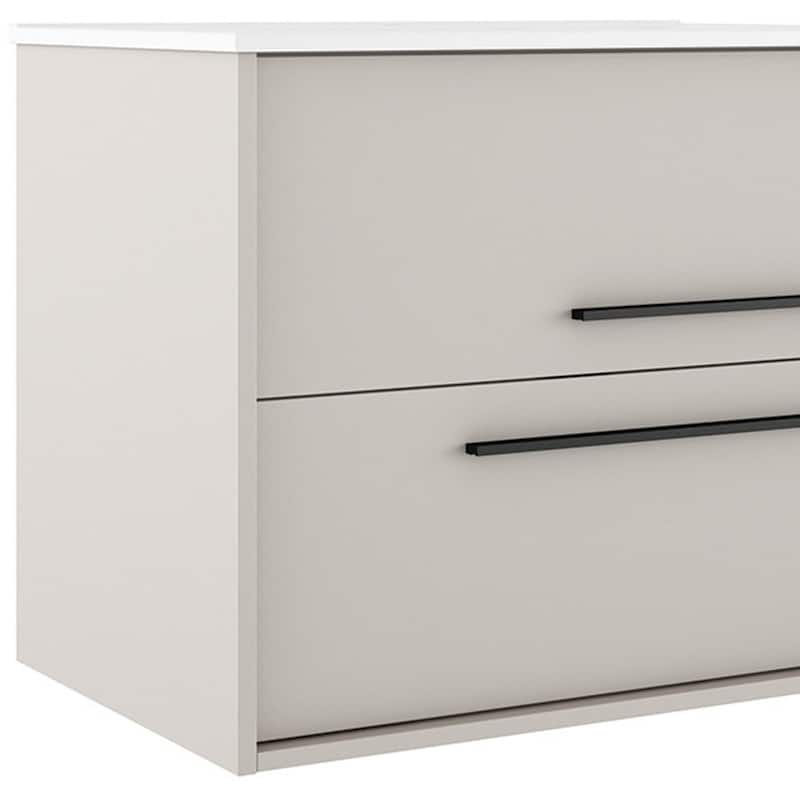 HomeRoots 24" Tan Wood Floating Bathroom Vanity With White Sink And Two Drawers - 24.00 in. x 24.60 in. x 21.60 in.