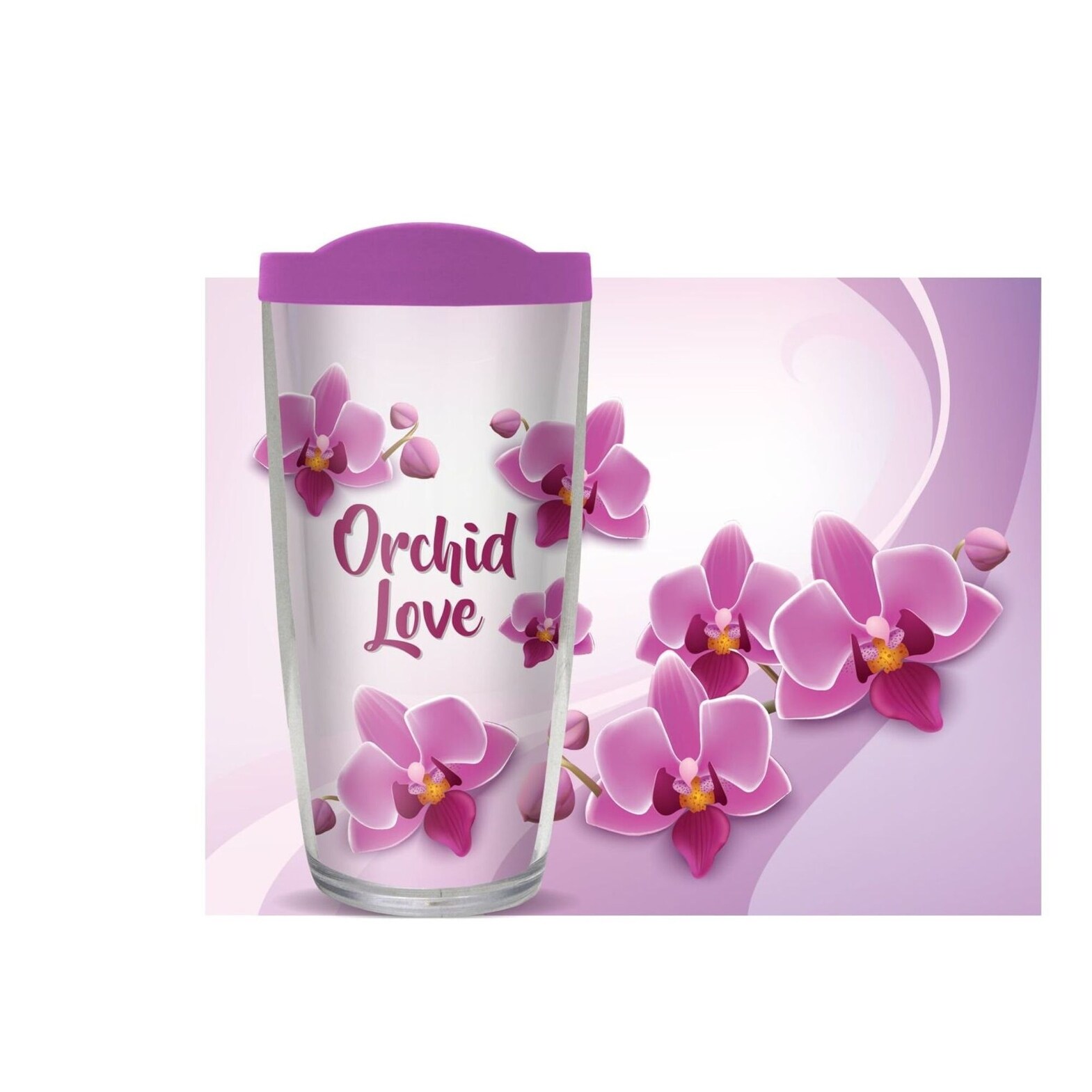 Shop 6 75 Clear And Pink Orchid Love Double Wall Insulated Travel Tumbler With Lid 16oz On Sale Overstock 31848865