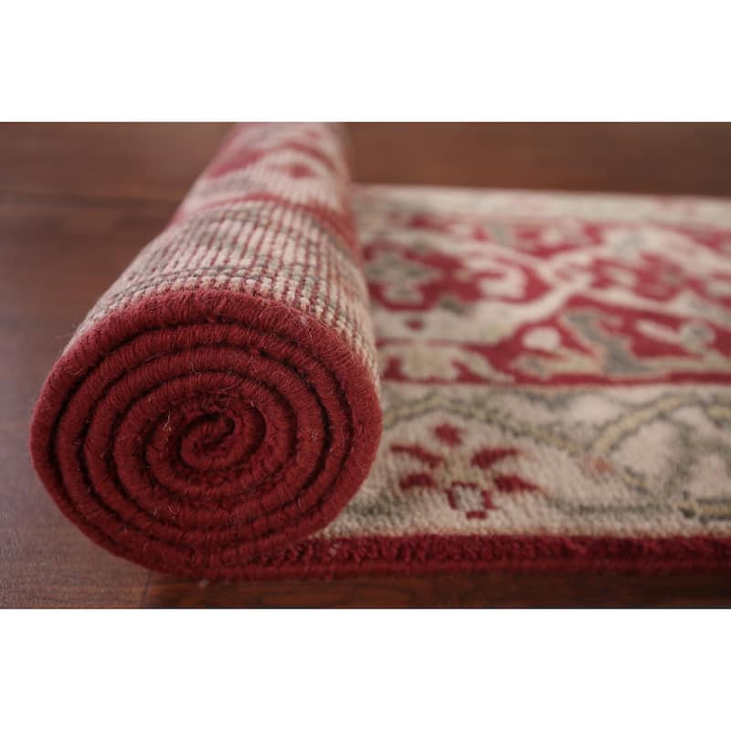 Red Oushak Indian Runner Rug Hand-Knotted Transitional Wool Carpet - 2'7"x 9'8"