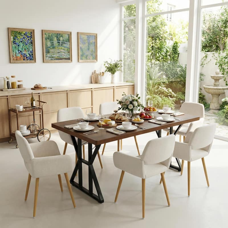 Homy Casa 63" Industrial Dining Table Set for 6, Large Rectangular with Metal Frame, Farmhouse Dining Room 6 Chairs / Table Only