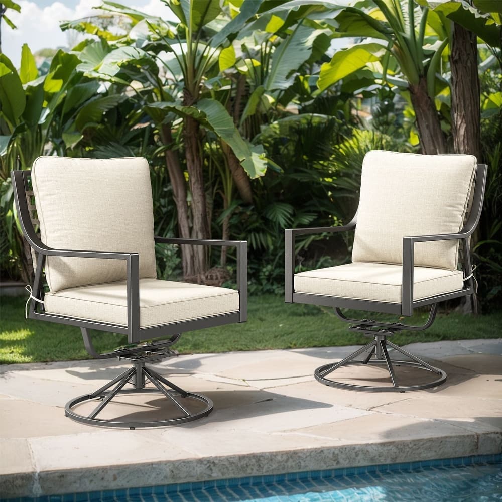 Outdoor Swivel Chairs Patio Glider Chairs Beige Cushion