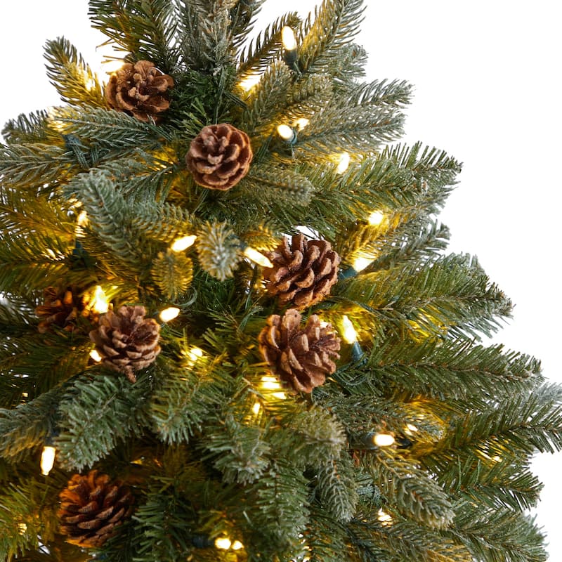 5Ft Flocked Artificial Christmas Tree with Lights - Holiday Decor, Pine Tree, Festive Tree, Indoor Tree - Green - 60