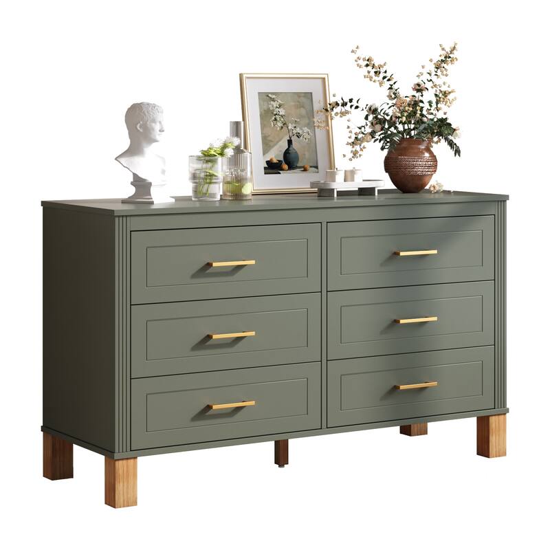 Roomfitters 6-Drawer Double Dresser, Modern Bedroom Storage Cabinet with Solid Wood Legs & Metal Handles