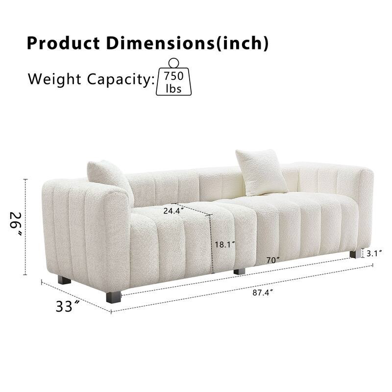 87.4" Luxury 3-Seater Sofa Bubble Couch for Living Room, Velvet Deep Seat Sofa Couch, Loveseat Sofa with Metal Legs