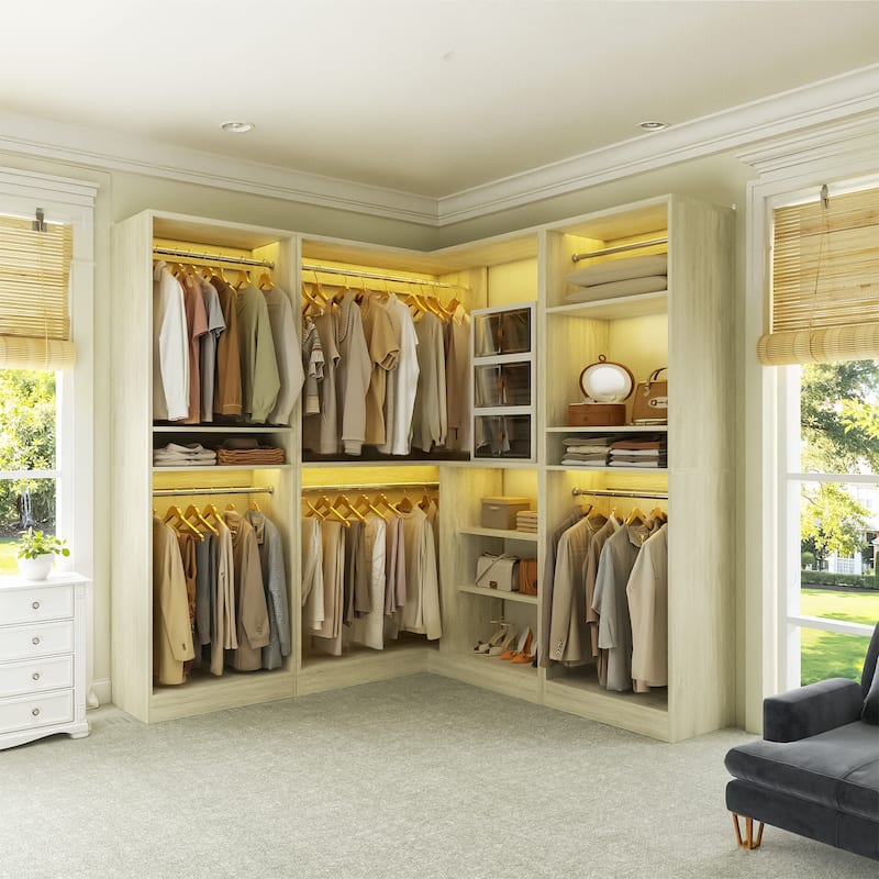 Cimly Set of 3 Closet System with Hanging Rods, Corner Closet Organizer with Adjustable Storage Shelves