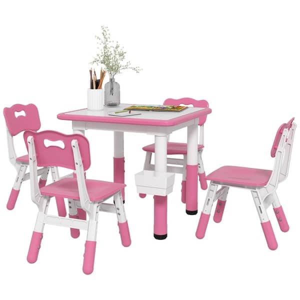 slide 2 of 10, Kids Table and Chair Set, Height Adjustable 5 Piece Toddler Table and Chair Set with Storage Box - Pink Pink