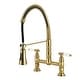 preview thumbnail 22 of 29, Kingston Brass Essex Double-Handle Wall-Mount Pre-Rinse Bridge Kitchen Faucet Brushed Brass