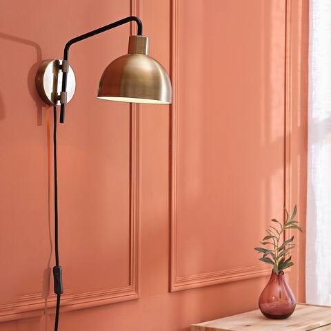 Dimitri 1-Light Antique Brass Plug-In or Hardwire Wall Sconce - 8.25