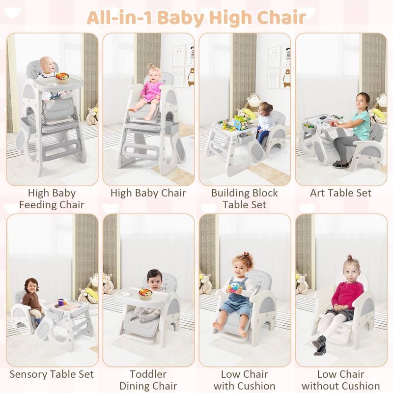 Gymax Convertible Baby Tall Chair 2-Tier Food Tray Feeding Chair for