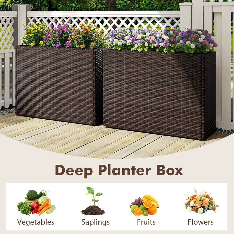 Costway 1/2 PCS 24" Tall PE Rattan Planter Box with Removable Liner