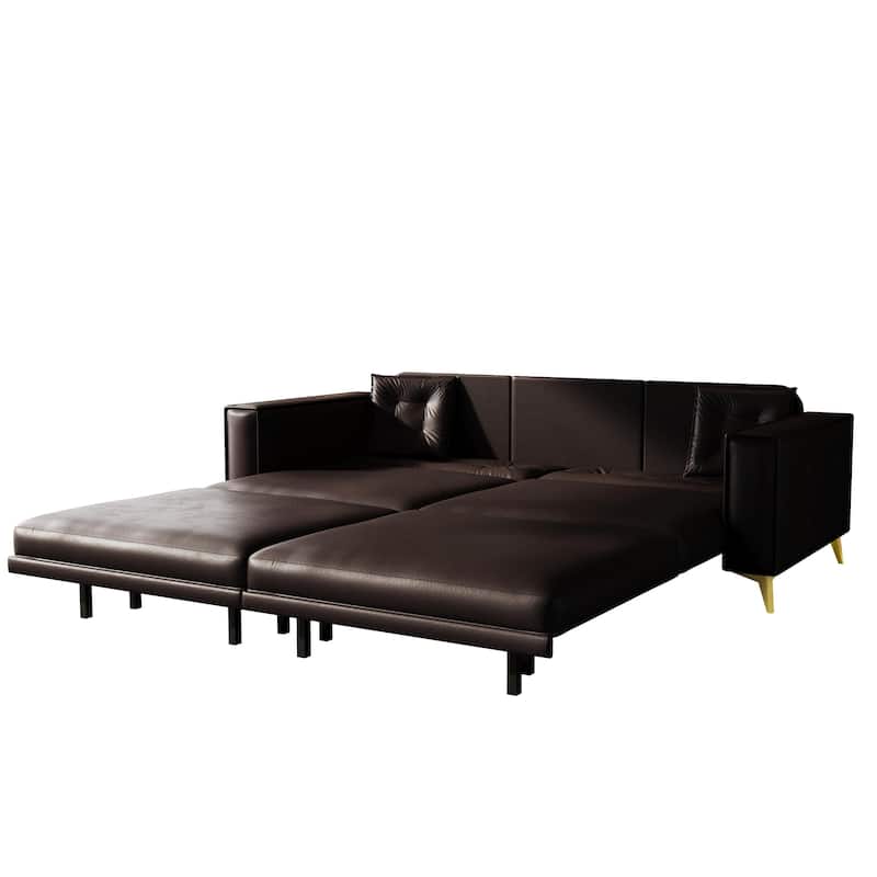 Oversized 3-in-1 Convertible Sofa Bed, 92.1" Faux Leather Square Arms Loveseat, Modern Pull-Out Sleeper Couch with Pillows