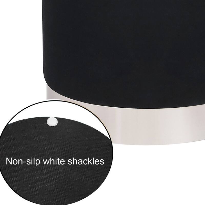 Adeco Round Ottoman Footstool Velvet Padded Vanity Stool Silver Trim