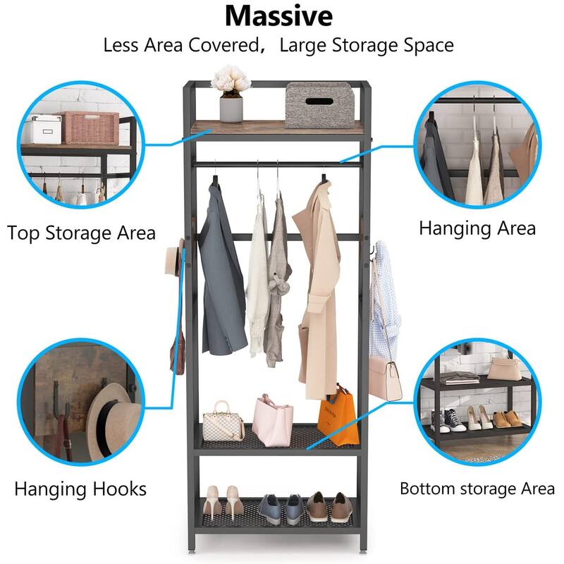 Industrial Small Clothes rack with shelves,freestanding closet organizer,27'' W X69'' H