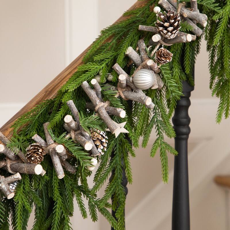 Ornaments and Stars Wood Branch Artificial Christmas Garland - 3.25' x 4" - Unlit