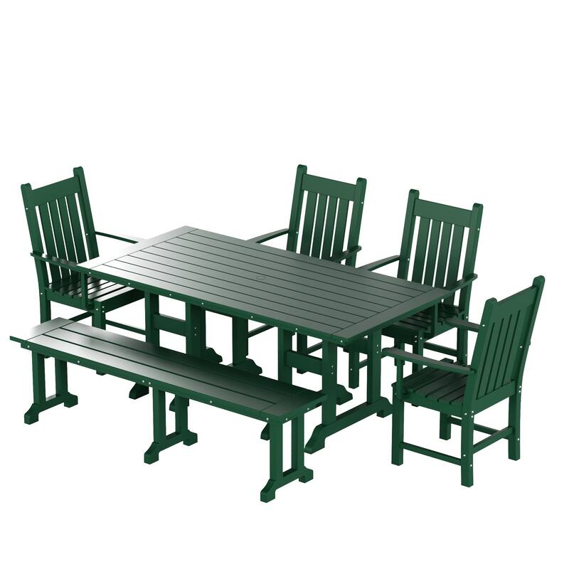 Laguna Hdpe All Weather Outdoor Patio Dining Set with Rectangle Table, Arm Chairs and Bench (6-Piece Set)