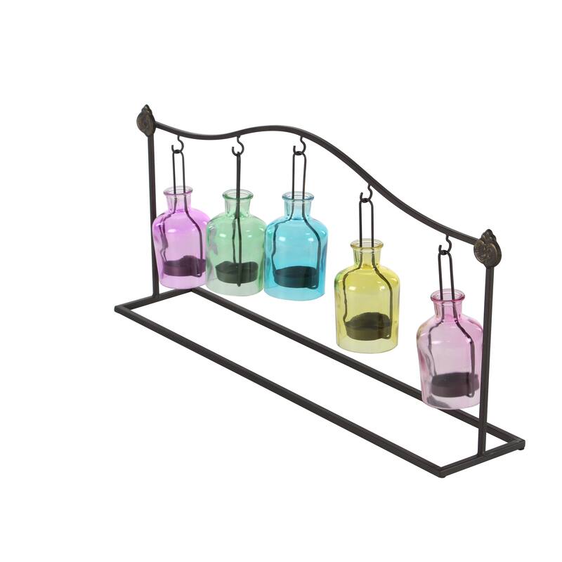 Multi Colored or Black Metal Hanging Bottle Decorative Indoor Outdoor Candle Lantern