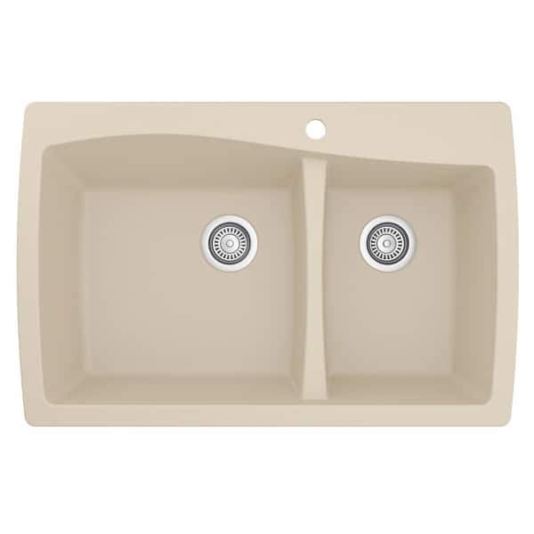 slide 26 of 52, Karran Drop-In Quartz 60/40 Double Bowl Kitchen Sink Bisque