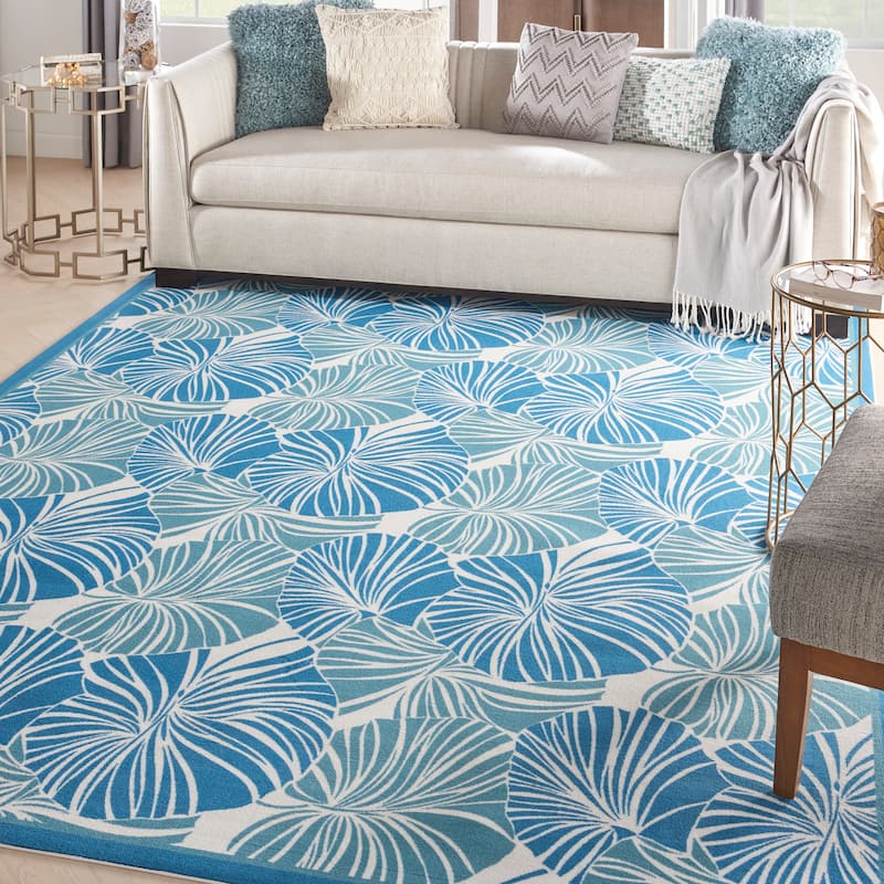 Waverly Sun N' Shade Modern Botanical Indoor/Outdoor Area Rug - 10' x 13' - Blue