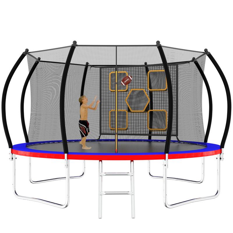 14FT Trampoline with Enclosure - Recreational Trampolines with Ladder, ASTM Approval Outdoor Trampoline for Kids