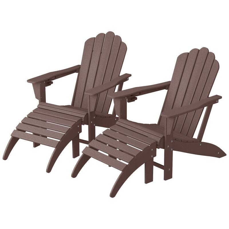 Aderson Outdoor Poly Adirondack Chair with Ottoman 4-Piece Set - Dark Brown