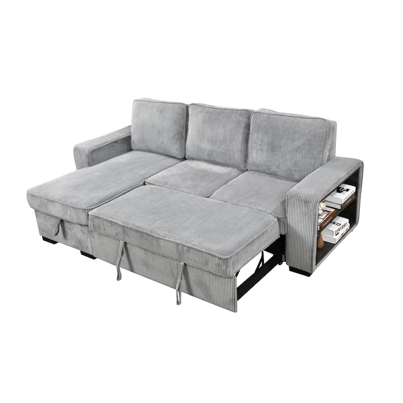 L-Shaped Sectional Convertible Sleeper Sofa Bed with Storage, USB Port & Cup Holder - Light Gray