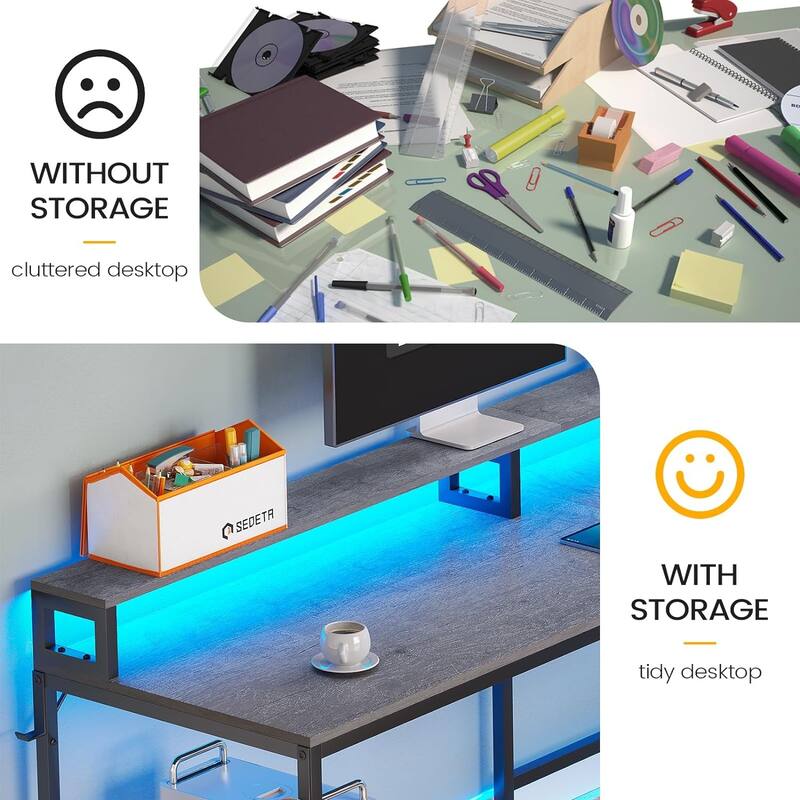 L Shaped Home Office Desk Computer desk File Drawer Power Outlet