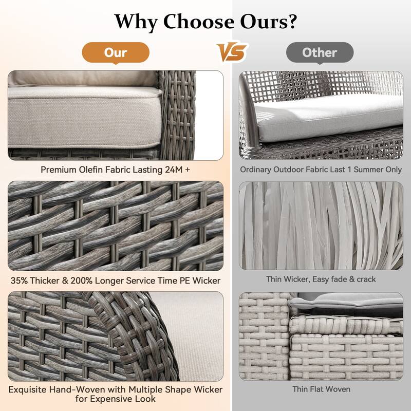 Pocassy Outdoor Patio Furniture Wicker Sofa Chair Set