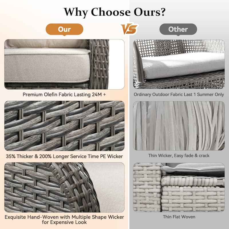 Pocassy Outdoor Patio Wicker Sofa Chair Furniture Set