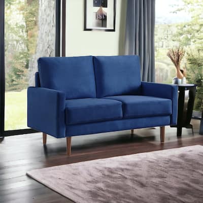 HomeRoots 57" Blue And Dark Brown Velvet Loveseat - 57.00 in. x 37.00 in. x 32.00 in.