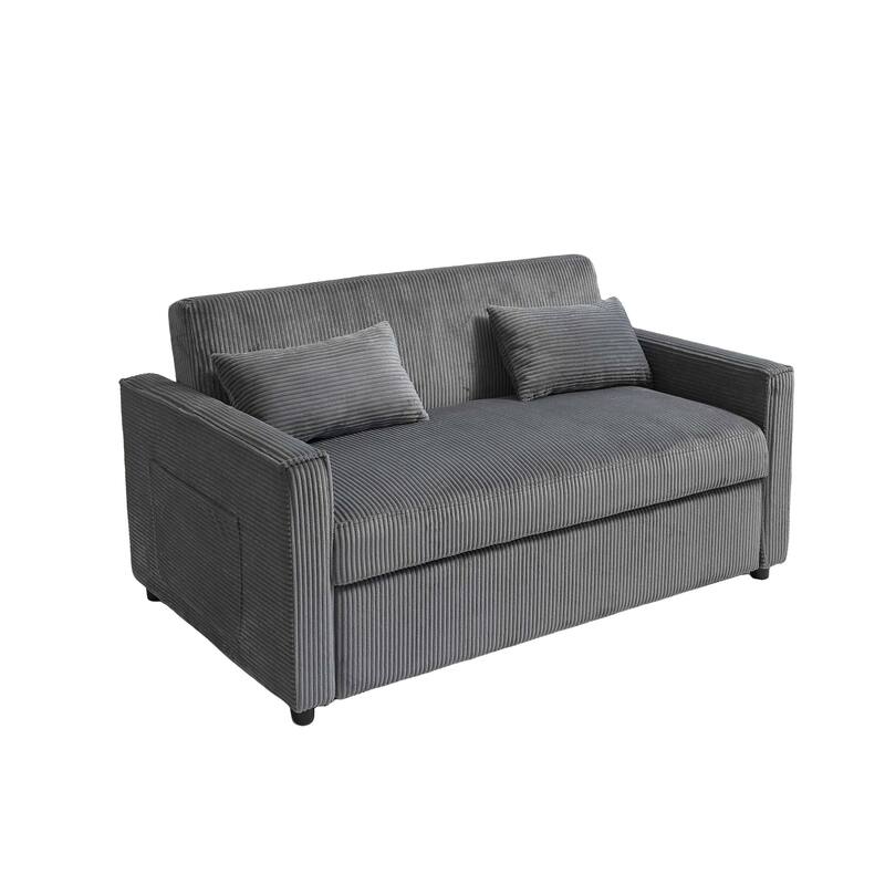 69" Corduroy Sleeper Sofa with Adjustable Backrest & Storage Pocket