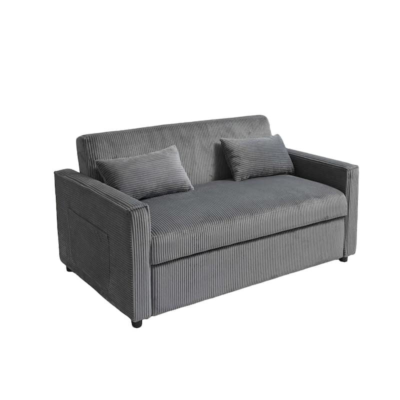 Velvet Sleeper Sofa with Adjustable Backrest, Pull-Out Loveseat Sofa Bed Couch with Storage & Lumbar Pillows