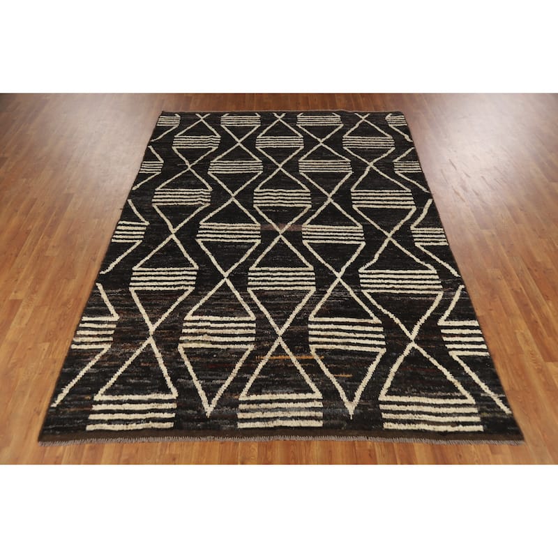 Geometric Moroccan Oriental Area Rug Handmade Bedroom Wool Carpet - 6'11" x 9'10"