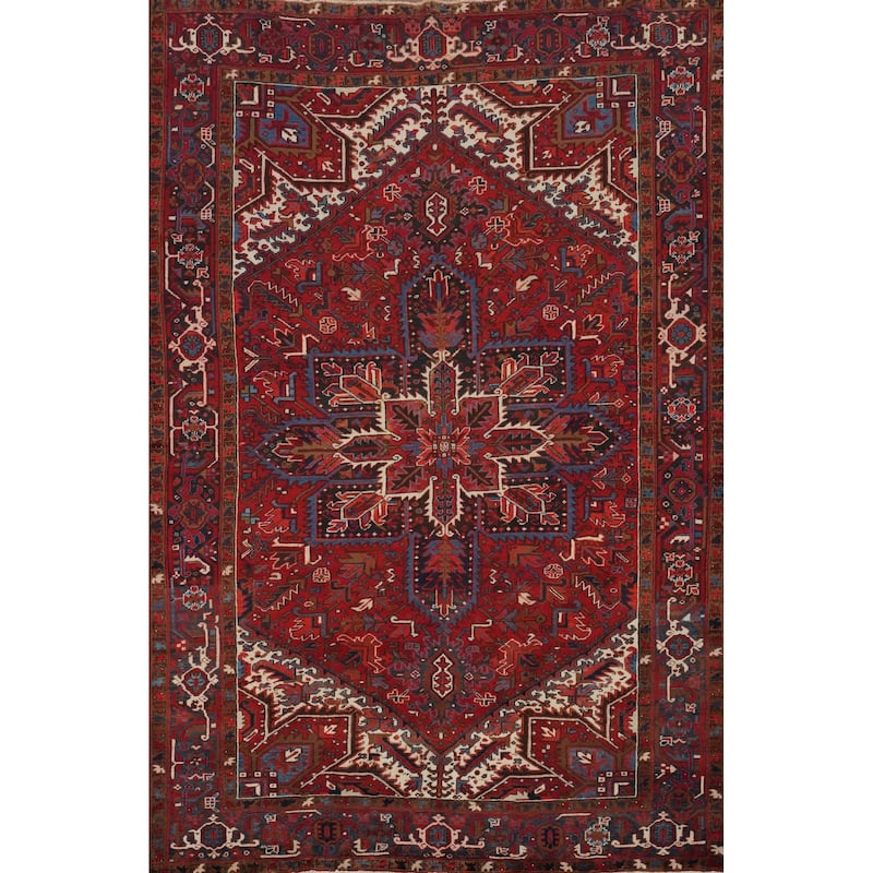 Hand Knotted Oriental 100% Wool Carpet Traditional Medallion Red Heriz Area Rug - 10' 8'' X 7' 9''