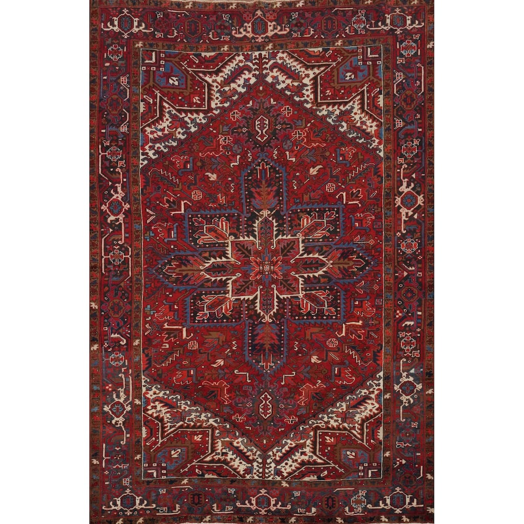 Hand Knotted Oriental 100% Wool Carpet Traditional Medallion Red Heriz Area Rug - 10' 8'' X 7' 9''