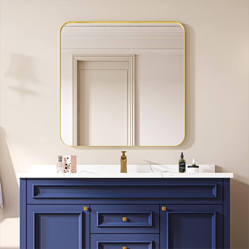 Organnice Rectangular Aluminum Frame Vanity Bathroom Mirror with Clear Glass