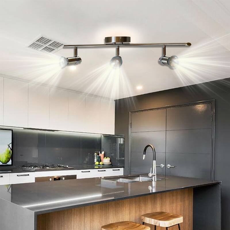 3 Light Track Light in Satin Nickel Finish and Chrome heads - Satin Nickel Finish