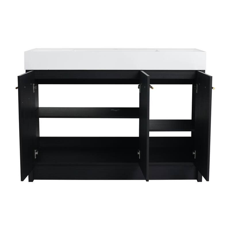 24" Bathroom Vanity with Resin Sink, Soft Close Hinges, Adjustable Storage, Black Chestnut Color, Freestanding Cabinet