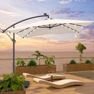 LIVOOSUN Outdoor Patio Umbrella, Square Canopy Offset LED Umbrella