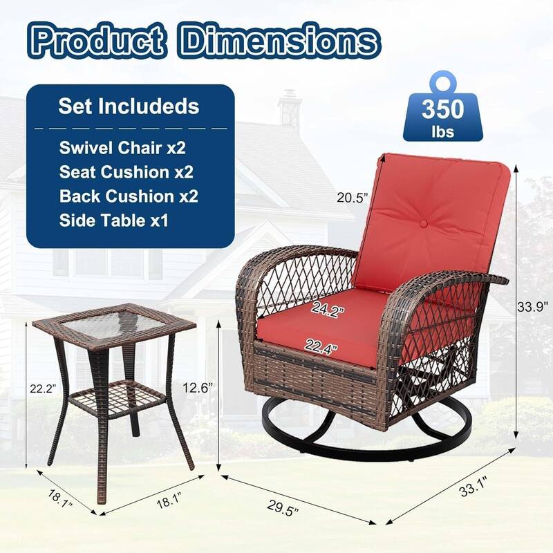 3-Piece Swivel Rocking Patio Chairs Set for Poolside Garden Deck - 3PCs
