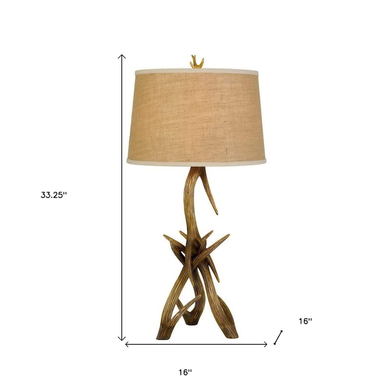 HomeRoots 33" Brown Antlers Table Lamp With Brown Empire Shade - 16.00 in. x 33.25 in. x 16.00 in.