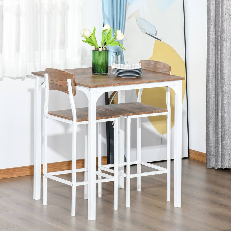 Modern Space-Saving 5-Piece MDF Dining Table Set Including 4 Stools with Steel Frame and Footrest - 35.5" L x 35.5" W x 35.5" H
