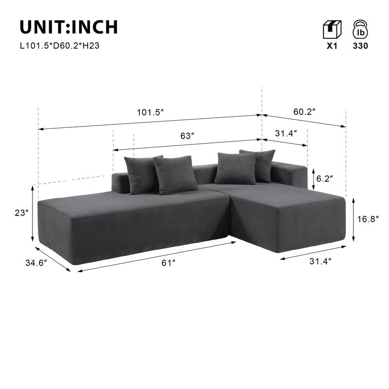 L-Shaped Modular Sectional Sofa, Comfy Upholstered 3 Seat Sofa, Corner Sofa with Backrest Pillows for Living Room, Bedroom