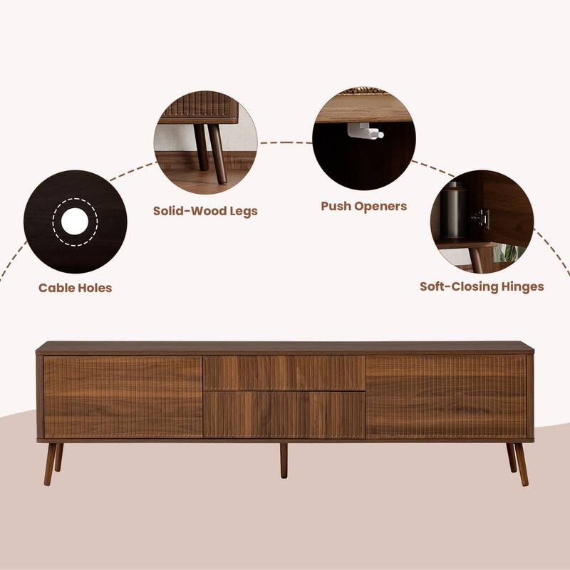 Modern Fluted 70" TV Stand for TVs up to 80", Entertainment Center TV Media Console Table with Storage Drawers