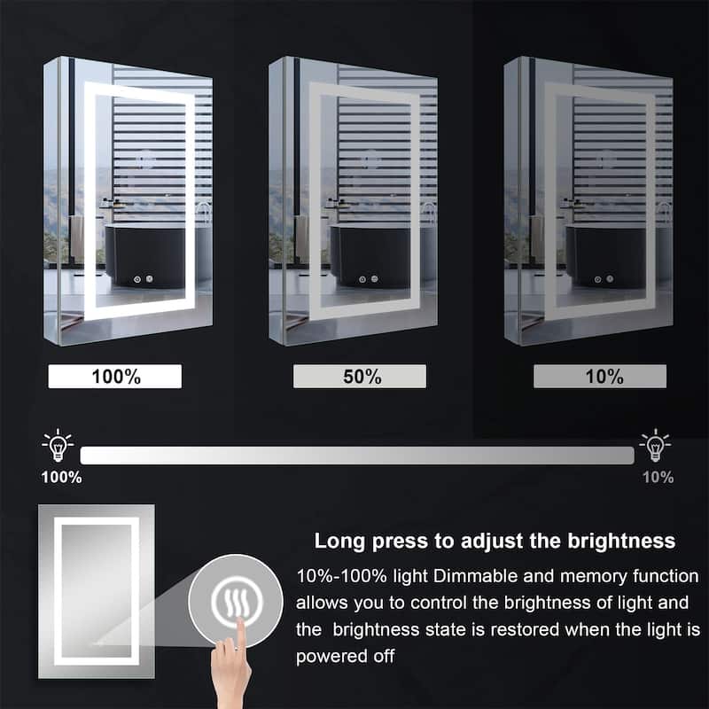 30" H Recessed or Surface LED Mirror Cabinet with Adjustable Glass Shelves,Defogger, Dimmer And Outlets & USB Ports