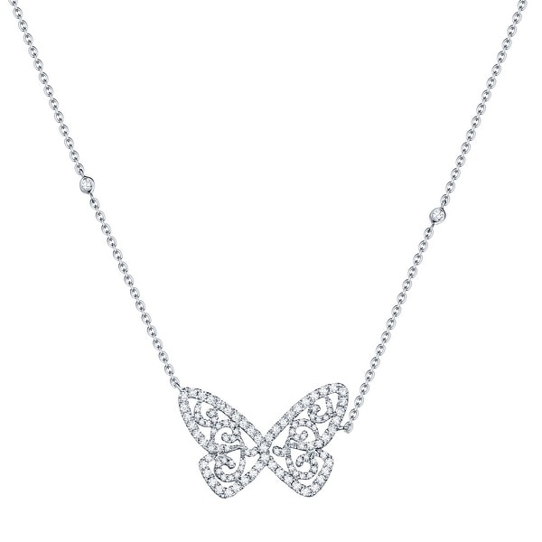 Beautiful 0.51Ct G-H/SI1 Round Brilliant Cut Natural Diamond Butterfly Necklace - White