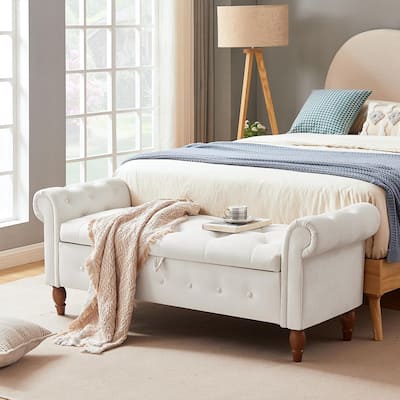 Multi-function Velvet End of Bed Storage Bench with Rolled Side Arms